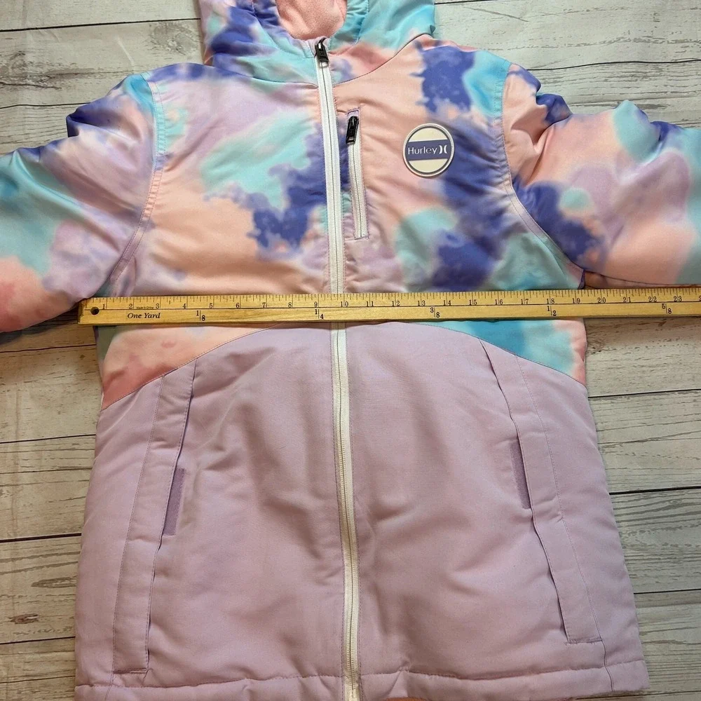 Hurley Snow Jacket Pockets Buttons Pink Tie Dye Youth Girls Size‎ Large 14/16